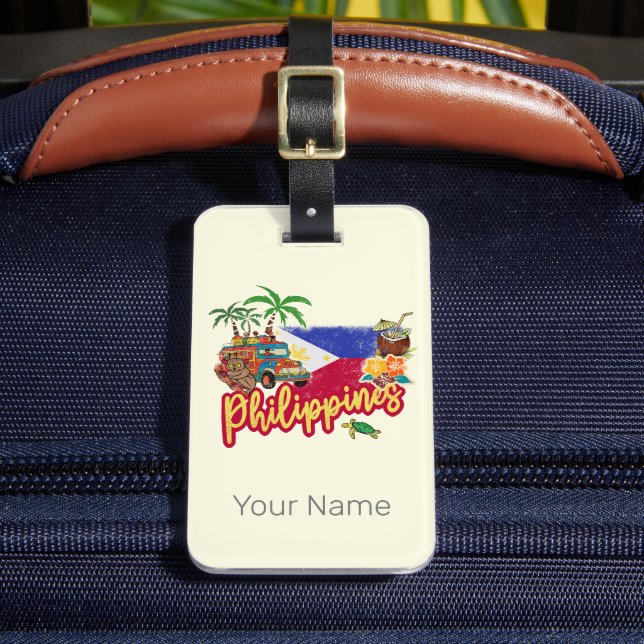 Philippines Vintage Tarsier Flag Palm Souvenir Luggage Tag (Front Insitu 2)