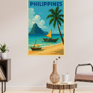 Philippines Vintage Travel– Tropical Beach  Poster