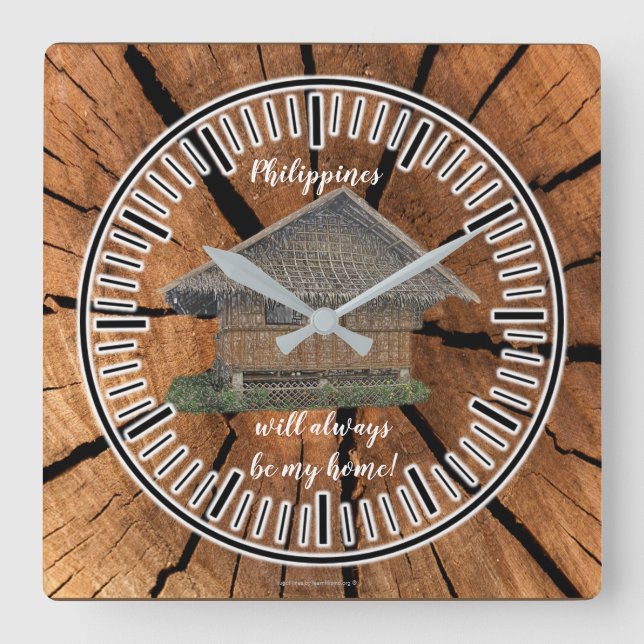 Philippines will always be my HOME Square Wall Clock (Front)