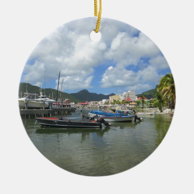 Philipsburg Harbour St. Maarten Ceramic Tree Decoration (Front)