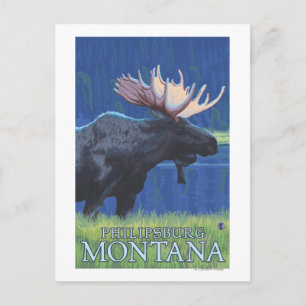 Philipsburg, MontanaMoonlight Moose Postcard