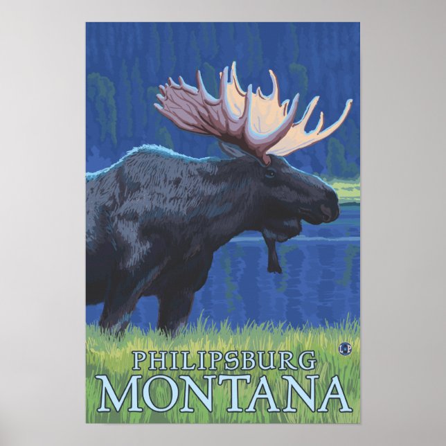 Philipsburg, MontanaMoonlight Moose Poster (Front)
