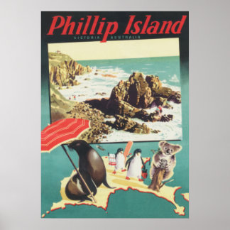 Phillip Island, Australia Vintage Travel Poster
