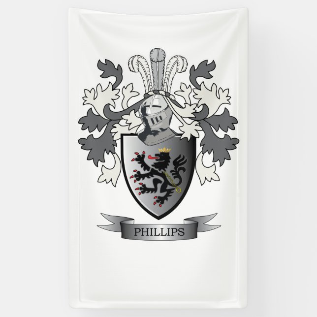 Phillips Family Crest Coat of Arms Banner (Vertical)