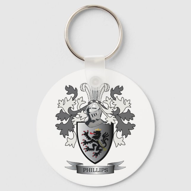 Phillips Family Crest Coat of Arms Key Ring (Front)