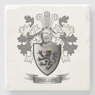 Phillips Family Crest Coat of Arms Stone Coaster