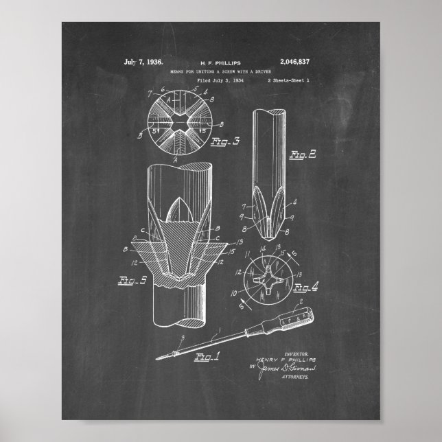 Phillips head Screwdriver Patent - Chalkboard Poster (Front)