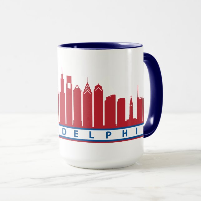 Philly 2019 Skyline Mug in Red White & Blue (Front Right)