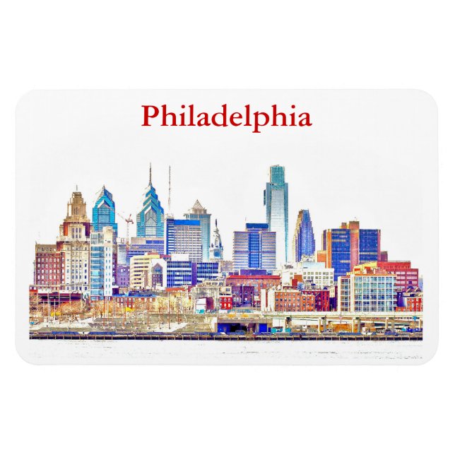 Philly Colour Sketch Skyline Premium Magnet (Horizontal)