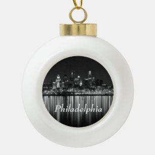 Philly night b/w ceramic ball christmas ornament