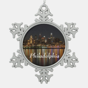 Philly night snowflake pewter christmas ornament