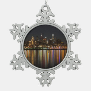 Philly night snowflake pewter christmas ornament