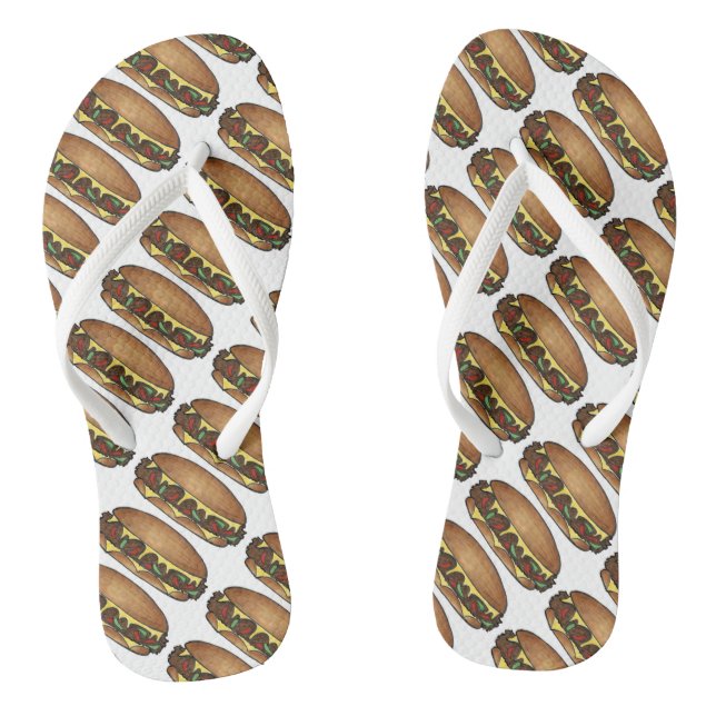 Philly PA Cheesesteak Cheese Steak Sandwich Print Flip Flops (Footbed)