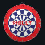 PHILLY Philadelphia White, Navy Blue And Red  Dartboard<br><div class="desc">PHILLY Philadelphia White, Navy Blue And Red Coloured Dart Board Game Including 6 Brass Darts. You may edit text by selecting the personalisation option 🎯Please let me know if you have additional questions and because Zazzle's customer support handles the customer experience you may reach Zazzle customer support by chat, phone...</div>