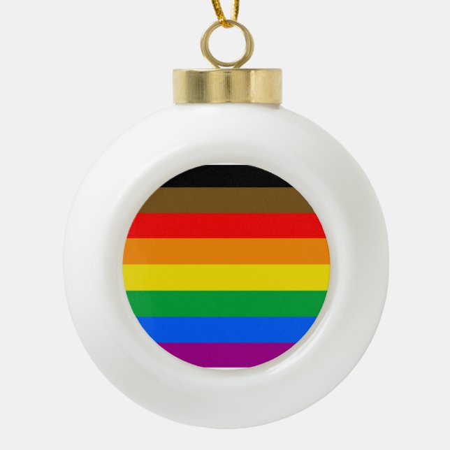 Philly Rainbow Pride Flag Ceramic Ball Christmas Ornament (Front)