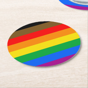 Philly Rainbow Pride Flag Round Paper Coaster