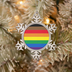 Philly rainbow pride gay inclusive diversity flag snowflake pewter christmas ornament