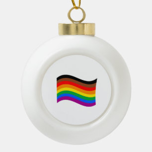 Philly Rainbow Pride Waving Flag Ceramic Ball Christmas Ornament