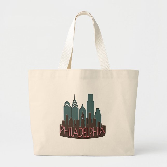 Philly Skyline newwave chocolate Large Tote Bag (Front)