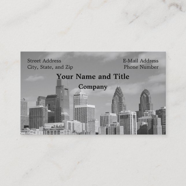 Philly skyscrapers black and white business card (Front)