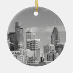 Philly skyscrapers black and white ceramic tree decoration