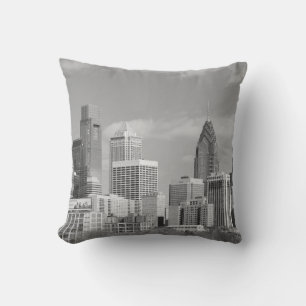 Philly skyscrapers black and white cushion