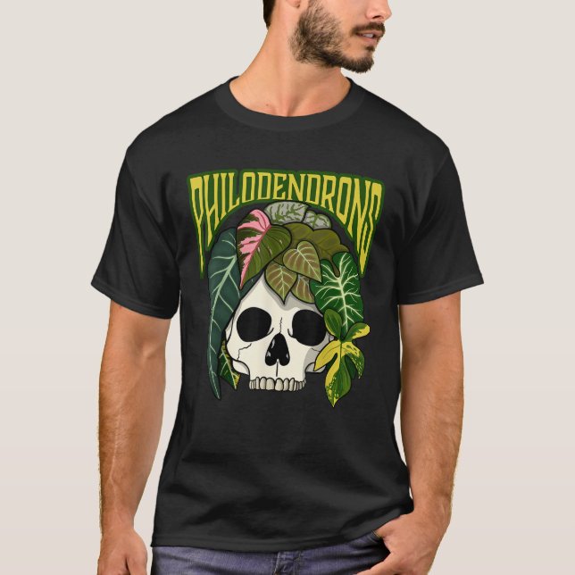 Philodendron House Plant Lover Skull Aroids Head P T-Shirt (Front)