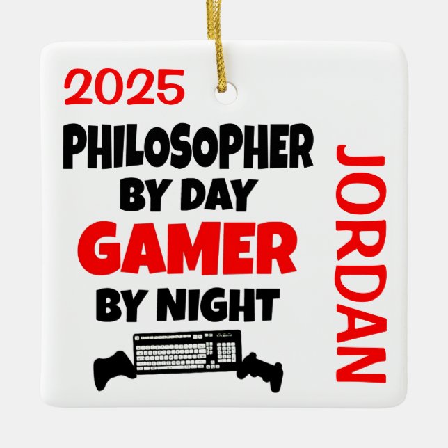 Philosopher Loves Playing Video Games Ceramic Ornament (Front)