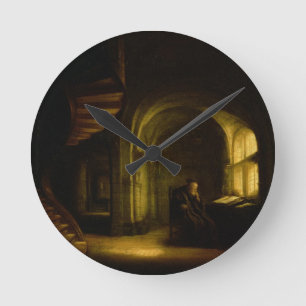 Philosopher with an Open Book, 1625-7 (oil on pane Round Clock