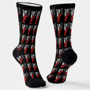Phinally done - Black PHD Graduation Quote Design Socks