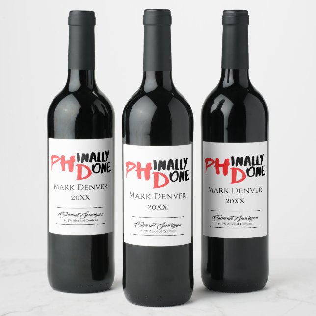 Phinally done - Black PHD Graduation Quote Design Wine Label (Bottles)