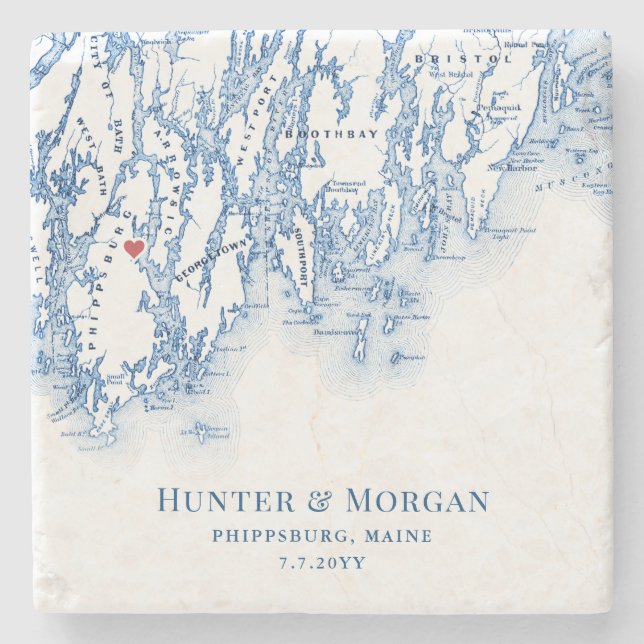 Phippsburg Maine Destination Wedding Favour Stone Coaster (Front)