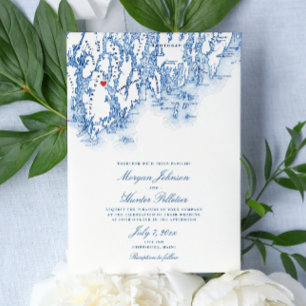 Phippsburg Maine Elegant Navy Map Wedding Invitation