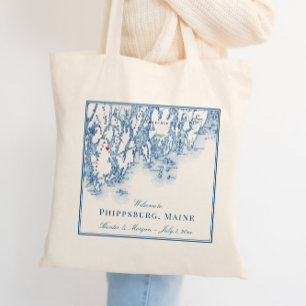 Phippsburg Maine Map Elegant Wedding Welcome Tote Bag