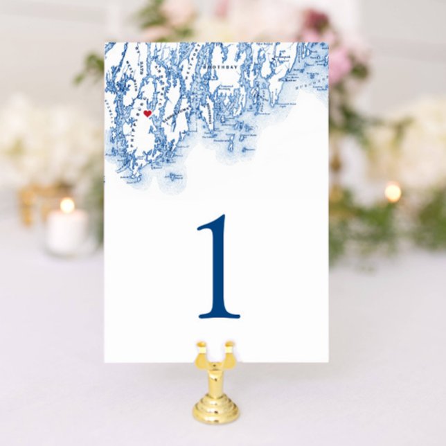 Phippsburg Maine Wedding Elegant Navy Map Table Number (These Phippsburg Maine map wedding table numbers are perfect for your 1774 Inn destination wedding)