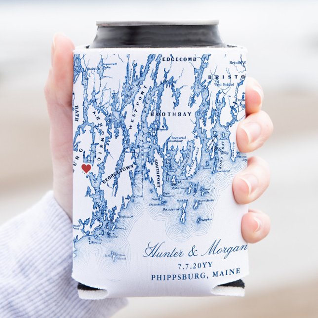 Phippsburg Maine Wedding Favour Drink Holder Can Cooler (This Phippsburg Maine can coozie is the perfect wedding favor gift for your 1774 Inn wedding)