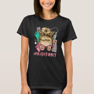Phlebotomist Blonde Messy Bun Straight Hair Leopar T-Shirt