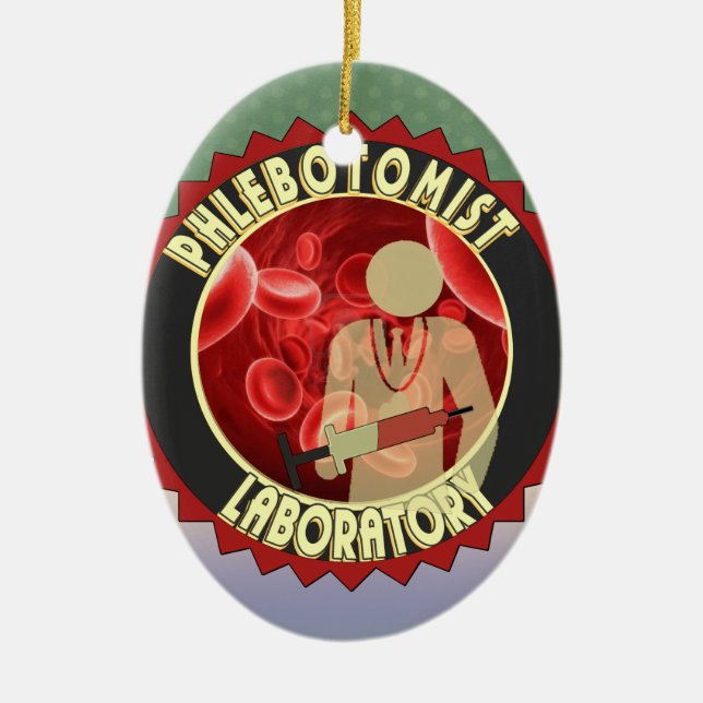 PHLEBOTOMIST BLOOD LOGO CERAMIC TREE DECORATION (Front)