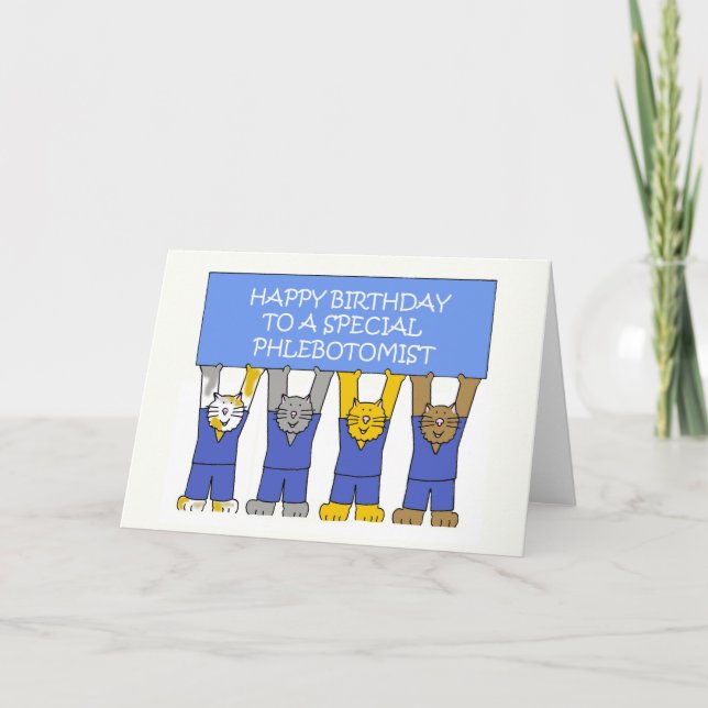 Phlebotomist Happy Birthday Cartoon Cats Card (Front)