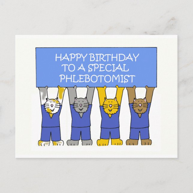 Phlebotomist Happy Birthday Cartoon Cats Postcard (Front)