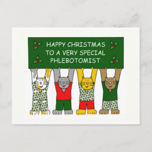 Phlebotomist Happy Christmas Cartoon Cats Holiday Postcard