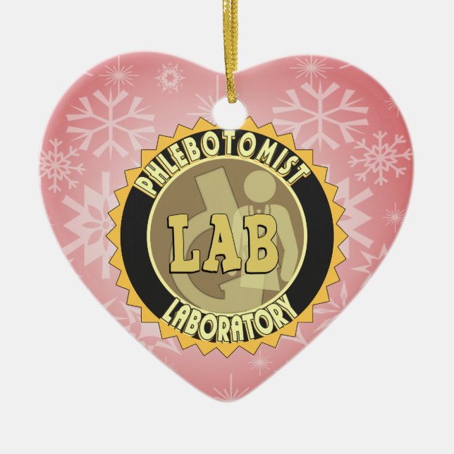 PHLEBOTOMIST LABORATORY BADGE LOGO CERAMIC TREE DECORATION (Front)