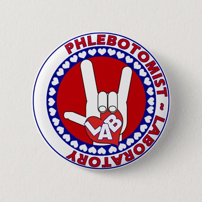 PHLEBOTOMIST LOVE LOGO LABAORTORY 6 CM ROUND BADGE (Front)