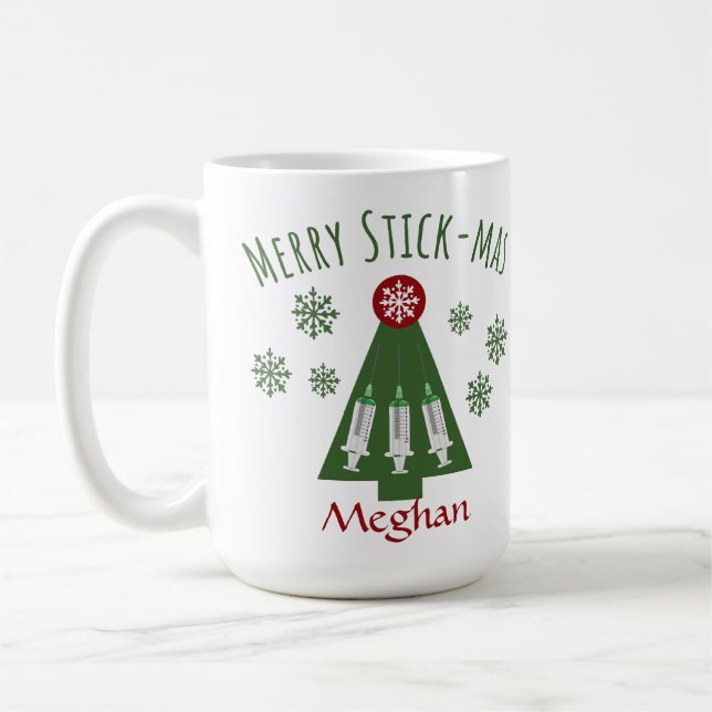 Phlebotomist Personal Cute Christmas Tree Syringe Coffee Mug (Left)
