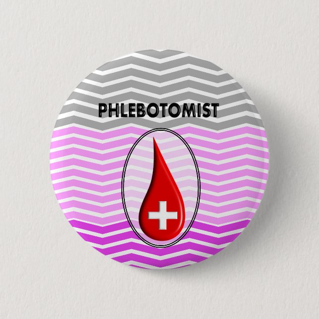 Phlebotomist Pink Chevron Blood Drop 6 Cm Round Badge (Front)