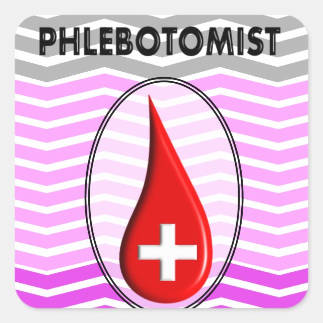 Phlebotomist Pink Chevron Blood Drop Square Sticker (Front)