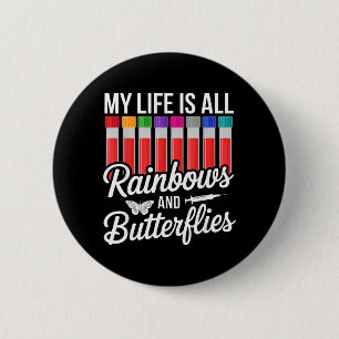 Phlebotomist Rainbow Butterflies Blood Draw Tech 6 Cm Round Badge