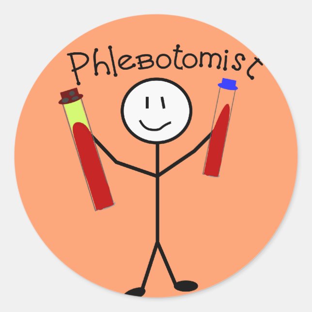 Phlebotomist Stick Person Classic Round Sticker (Front)