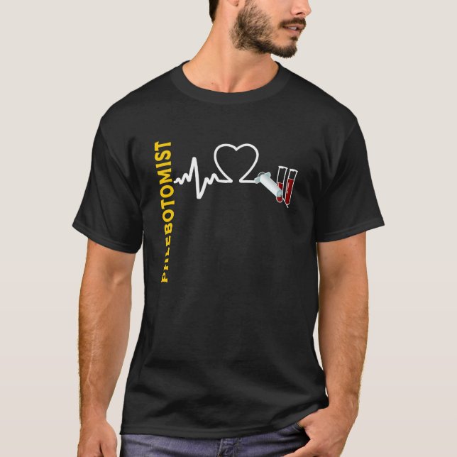 Phlebotomist Syringe And Test Tubes Heartbeat EKG  T-Shirt (Front)