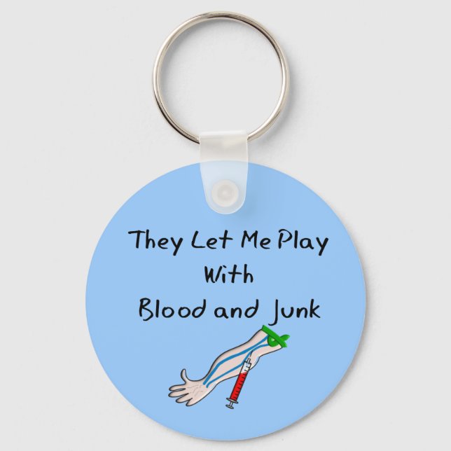 Phlebotomist T-Shirts and Gifts "Blood and Junk" Key Ring (Front)